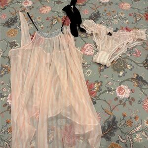 Sheer Striped Pink Nightgown and Panty Set , Brand New